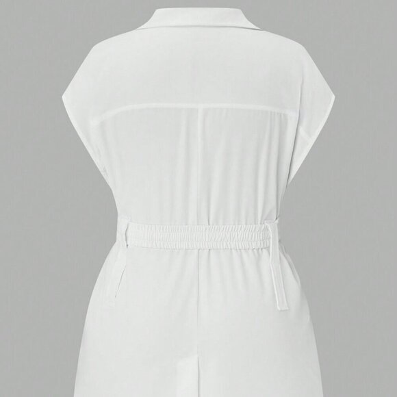 White Casual Women's Lapel Single-Breasted Utility Pocket Regular Jacket - Picture 2 of 5